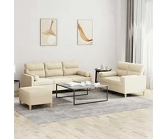 Sofa Sofos komplektas su pagalvėmis, 3 dalių, kreminis, audinys