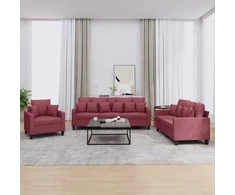 Sofa Sofos komplektas su pagalvėmis, 3 dalių, vyno, audinys