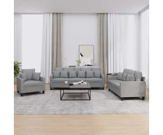 Sofa Sofos komplektas su pagalvėmis, 3 dalių, pilkas, audinys