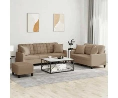 Sofa Sofos komplektas su pagalvėmis, 3 dalių, kapučino, dirbtinė oda