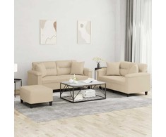 Sofa Sofos komplektas su pagalvėmis, 3 dalių, kreminis, audinys