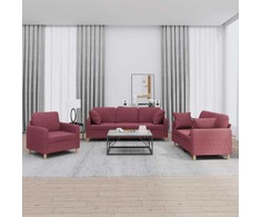 Sofa Sofos komplektas su pagalvėmis, 3 dalių, vyno, audinys