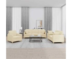 Sofa Sofos komplektas su pagalvėmis, 3 dalių, kreminis, audinys
