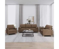 Sofa Sofos komplektas su pagalvėmis, 3 dalių, rudas, audinys