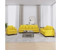 Sofa Sofos komplektas su pagalvėmis, 3 dalių, geltonas, audinys