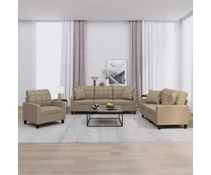 Sofa Sofos komplektas su pagalvėmis, 3 dalių, kapučino, dirbtinė oda