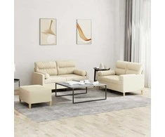 Sofa Sofos komplektas su pagalvėmis, 3 dalių, kreminis, audinys