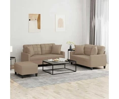 Sofa Sofos komplektas su pagalvėmis, 3 dalių, kapučino, dirbtinė oda