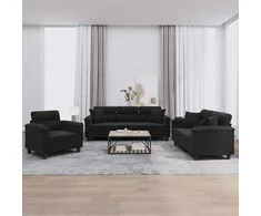 Sofa Sofos komplektas su pagalvėmis, 3 dalių, juodas, audinys