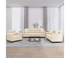 Sofa Sofos komplektas su pagalvėmis, 3 dalių, smėlio, audinys