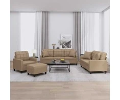 Sofa Sofos komplektas su pagalvėmis, 4 dalių, kapučino, dirbtinė oda