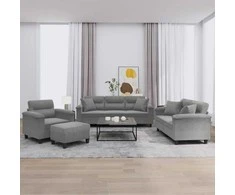 Sofa Sofos komplektas su pagalvėmis, 4 dalių, pilkas, audinys
