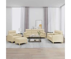 Sofa Sofos komplektas su pagalvėmis, 4 dalių, kreminis, audinys