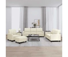 Sofa Sofos komplektas su pagalvėmis, 4 dalių, kreminis, dirbtinė oda