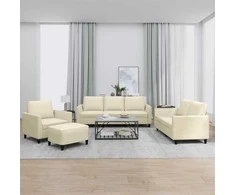 Sofa Sofos komplektas su pagalvėmis, 4 dalių, kreminis, dirbtinė oda