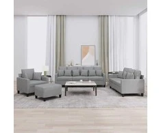 Sofa Sofos komplektas su pagalvėmis, 4 dalių, pilkas, audinys