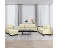 Sofa Sofos komplektas su pagalvėmis, 4 dalių, kreminis, dirbtinė oda