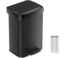 Songmics 50 litrų metalinė šiukšlių dėžė su dangčiu, juoda