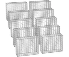 Songmics Gabionų krepšiai 100 x 80 x 30 cm 10r rinkinys sidabrinis