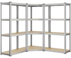 Songmics Kampinių lentynų rinkinys 4 lygių iš metalo sidabro ir natūralios smėlio spalvos