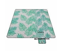 Songmics Picknickdecke 200 x 200 cm grau mit tropischem Farn