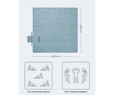 Songmics Pikniko antklodė 200 x 200 cm su 4 inkarais šviesiai mėlyna