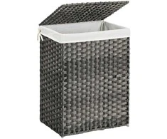 Songmics Skalbinių krepšys polyrattan 90 L pilkas