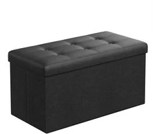 Songmics Suoliukas su saugykla 76 cm dirbtinė oda, juoda
