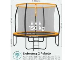 Songmics Trampolin Ø 305 cm juodas-oranžinis