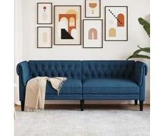 Trivietė chesterfield sofa, mėlynos spalvos, audinys