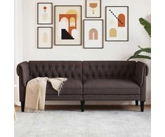 Trivietė chesterfield sofa, tamsiai rudos spalvos, audinys