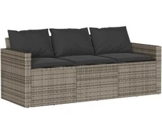 Trivietė sodo sofa su pagalvėlėmis, pilkos spalvos, poliratanas