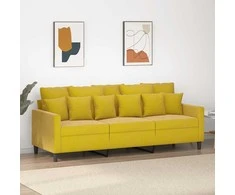 Trivietė sofa, geltonos spalvos, 180cm, aksomas