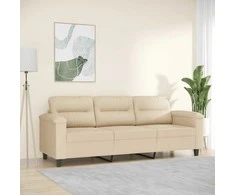 Trivietė sofa, kreminės spalvos, 180cm, mikropluošto audinys