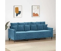 Trivietė sofa, mėlynos spalvos, 180cm, aksomas