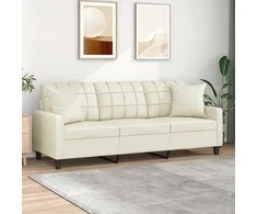 Trivietė sofa su pagalvėlėmis, kreminė, 180cm, dirbtinė oda