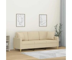 Trivietė sofa su pagalvėlėmis, kreminės spalvos, 180cm, audinys