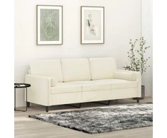 Trivietė sofa su pagalvėlėmis, kreminės spalvos, 180cm, aksomas