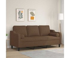 Trivietė sofa su pagalvėlėmis, rudos spalvos, 180cm, audinys