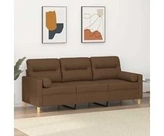 Trivietė sofa su pagalvėlėmis, rudos spalvos, 180cm, audinys