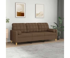 Trivietė sofa su pagalvėlėmis, rudos spalvos, 180cm, audinys