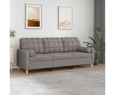 Trivietė sofa su pagalvėlėmis, taupe spalvos, 180cm, audinys
