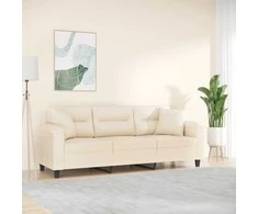 Trivietė sofa su pagalvėmis, smėlio, 180cm, audinys