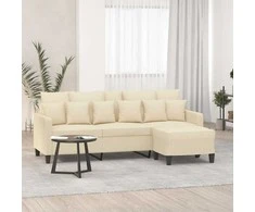 Trivietė sofa su pakoja, kreminės spalvos, 180cm, audinys