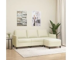 Trivietė sofa su pakoja, kreminės spalvos, 180cm, dirbtinė oda