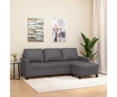 Trivietė sofa su pakoja, pilkos spalvos, 180cm, dirbtinė oda