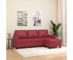 Trivietė sofa su pakoja, raudonojo vyno, 180cm, dirbtinė oda