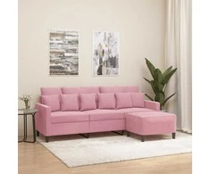 Trivietė sofa su pakoja, rožinės spalvos, 180cm, aksomas