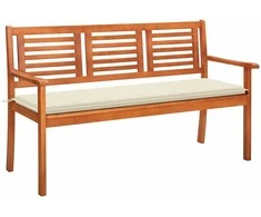 Trivietis sodo suoliukas su pagalve, 150cm, eukalipto masyvas