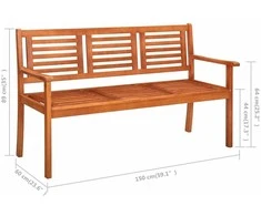 Trivietis sodo suoliukas su pagalve, 150cm, eukalipto masyvas